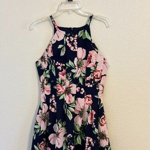 Vince Camuto SZ10 Navy Blue Floral Fit and Flare Sundress/Pockets